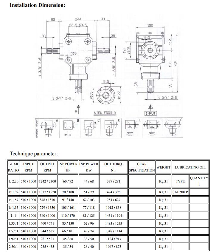 Gearbox for Agricultural Machinery Type XL Series